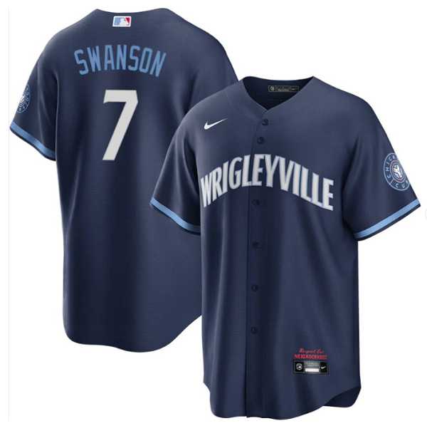 Mens Chicago Cubs #7 Dansby Swanson Navy City Connect Cool Base Stitched Baseball Jersey Dzhi